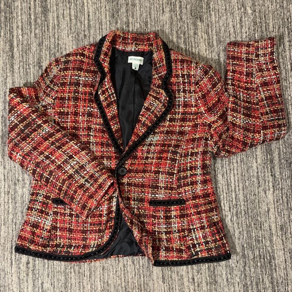 Motherhood Maternity Womens Large Blazer Orange Brown Tweed Lined Clueless Prep